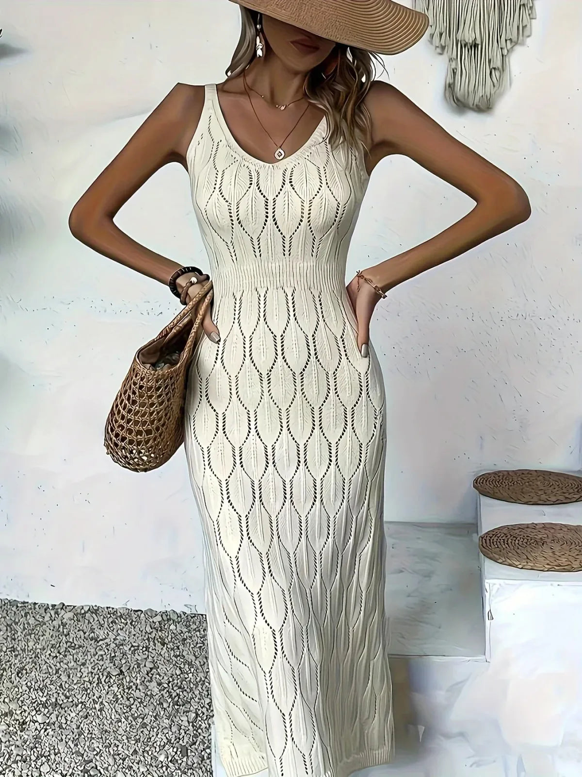 Robe longue Adèle, col V et fente