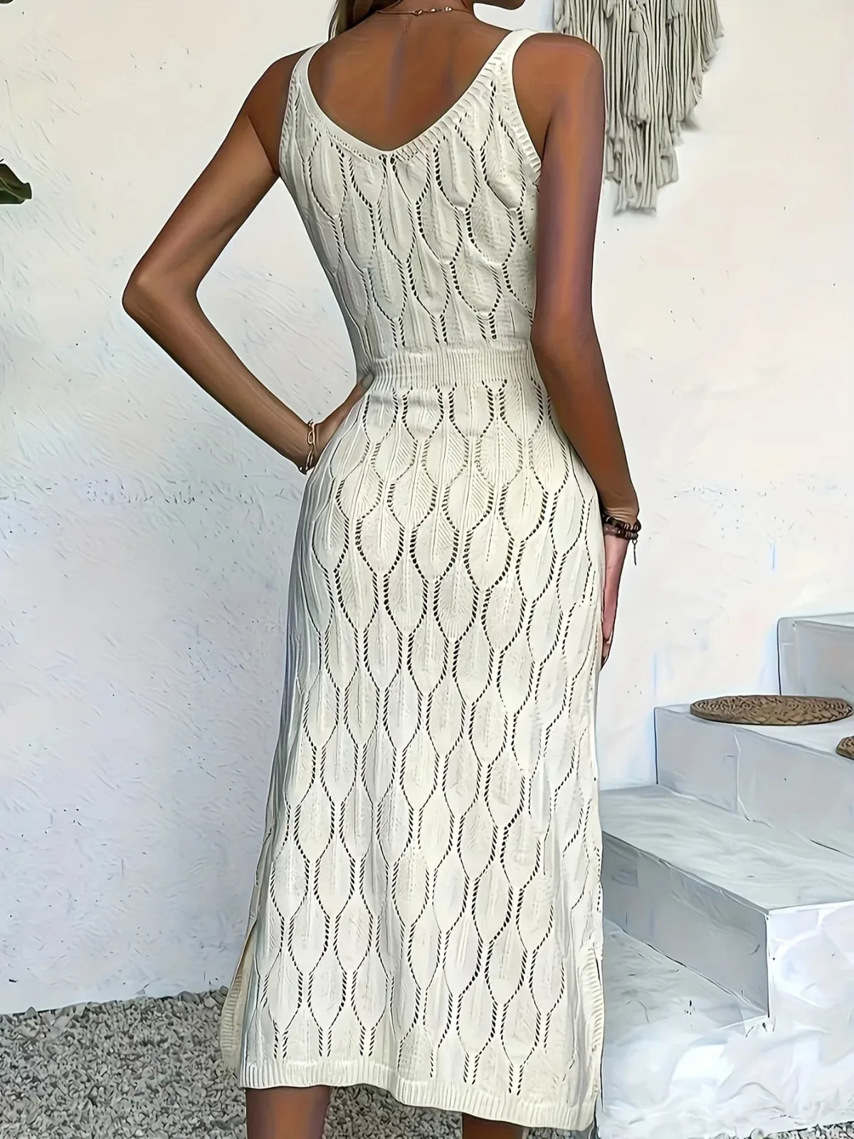 Robe longue Adèle, col V et fente