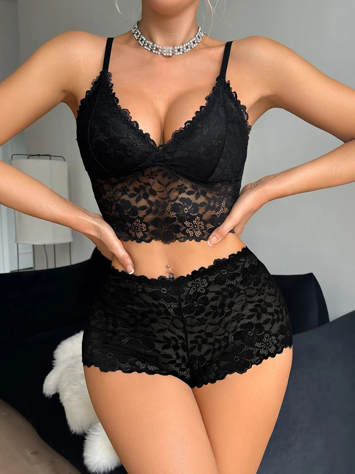Ensemble de nuit Colette, bordure dentelle