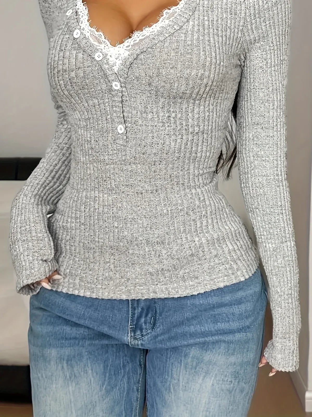 Haut Manon, maille côtelée et dentelle