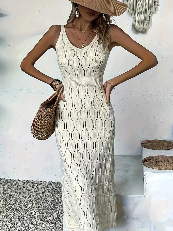 Robe longue Adèle, col V et fente