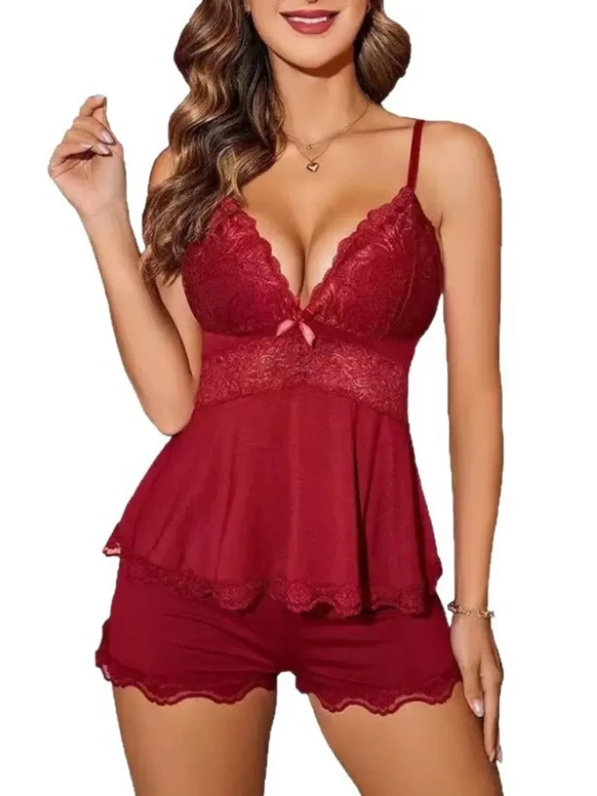 Pyjama Blossom, haut et short dentelle